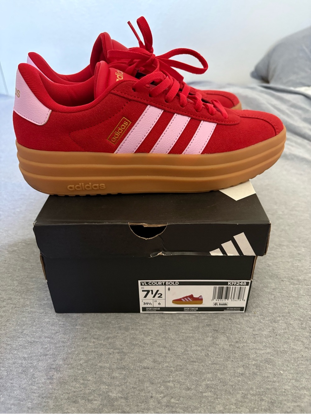 adidas VL Court Bold Sneakers - Red and Pink with Gum Sole